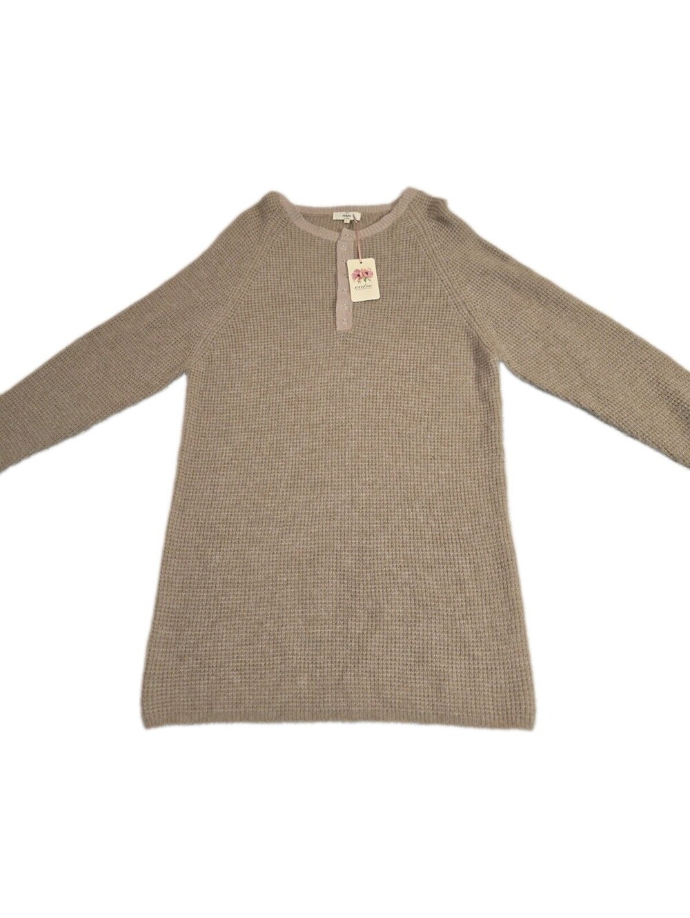 Entro Sweater Dress Sz L NWT Lgt Brown Waffle Henley Style
